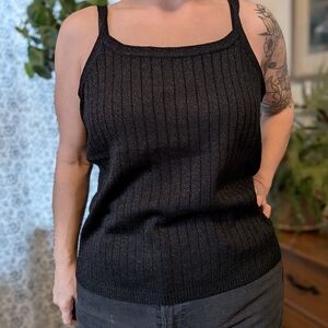 SHIMMERSTRAVAGANZA Elegant Black & Shimmer Ribbed Knit Tank - 14/16